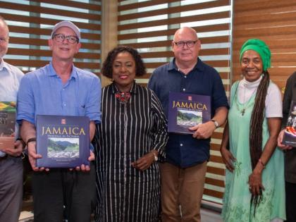  James Norton, assistant producer; David Gross, executive producer; Minister of Culture, Gender, Entertainment and Sport, Olivia Grange; Adam Low, film director; Barbara Blake-Hannah, cultural liaison; and Martin Rosenbaum, producer, are all smiles after t