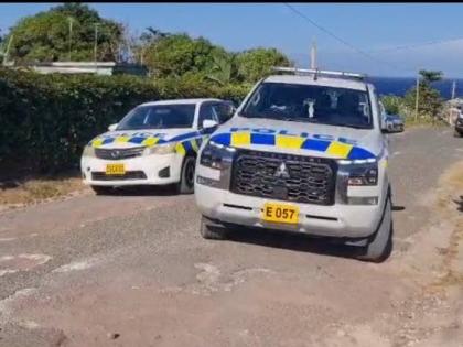 Police vehicles on the scene of yesterday’s triple murder in St Mary. 