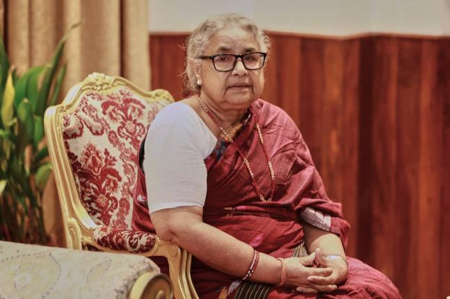 Former Supreme Court Chief Justice Sushila Karki attends her swearing-in as interim prime minister at the presidential residence in Kathmandu, Nepal.