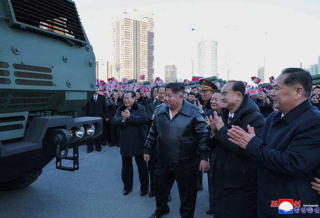 In this photo provided by the North Korean government, its leader Kim Jong Un attends a military ceremony in Pyongyang, North Korea, Wednesday, February 18, 2026. Independent journalists were not given access to cover the event depicted in this image distr