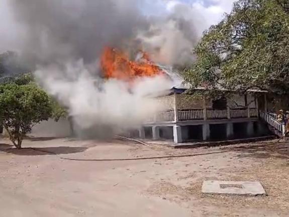 A fire at Up Park Camp on July 25, 2026.